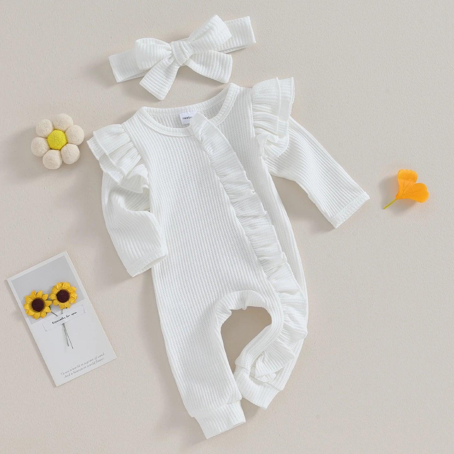 Ruffled Baby Jumpsuit Bow Headband