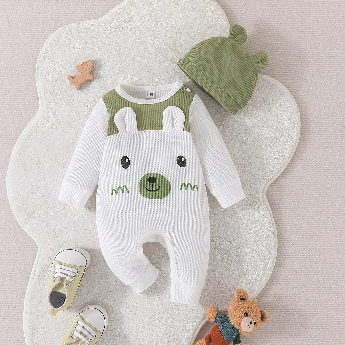 Baby Unisex Onesie Cute Bear Ears Hat Jumpsuit