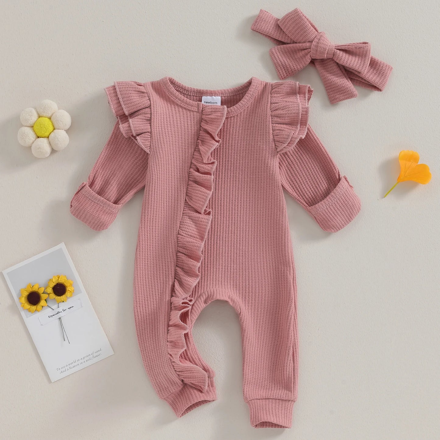Ruffled Baby Jumpsuit Bow Headband