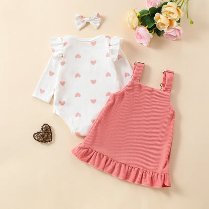 3Pc Baby Girl Pinafore Dress Set