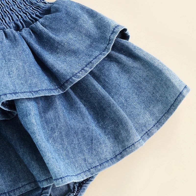 Baby Denim Romper Pleated Design