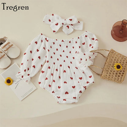 Baby Girl Heart Print Bodysuit with Headband