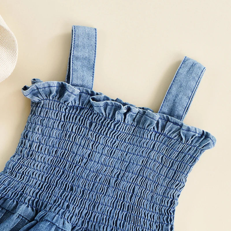 Baby Denim Romper Pleated Design