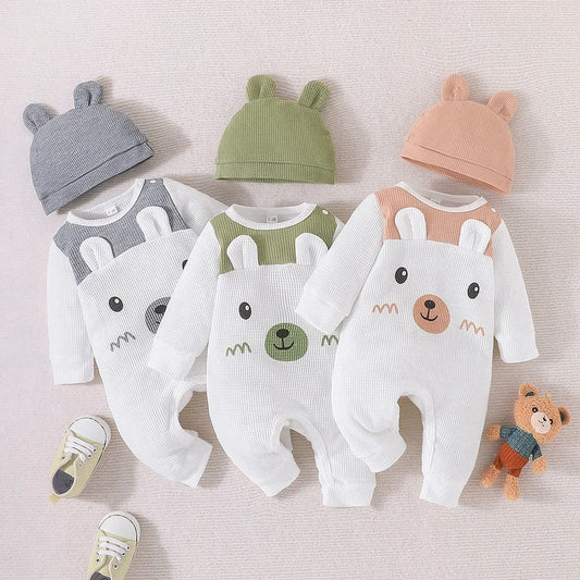 Baby Unisex Onesie Cute Bear Ears Hat Jumpsuit