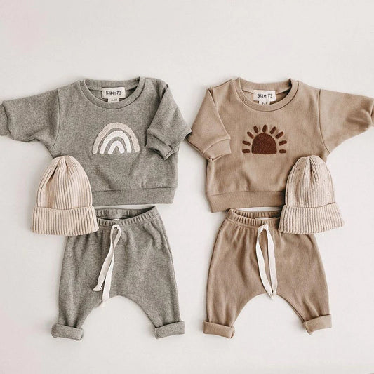 Baby Long-Sleeved Rainbow or Sunshine Sweatshirts and Pants 2pcs