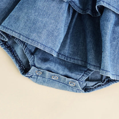 Baby Denim Romper Pleated Design