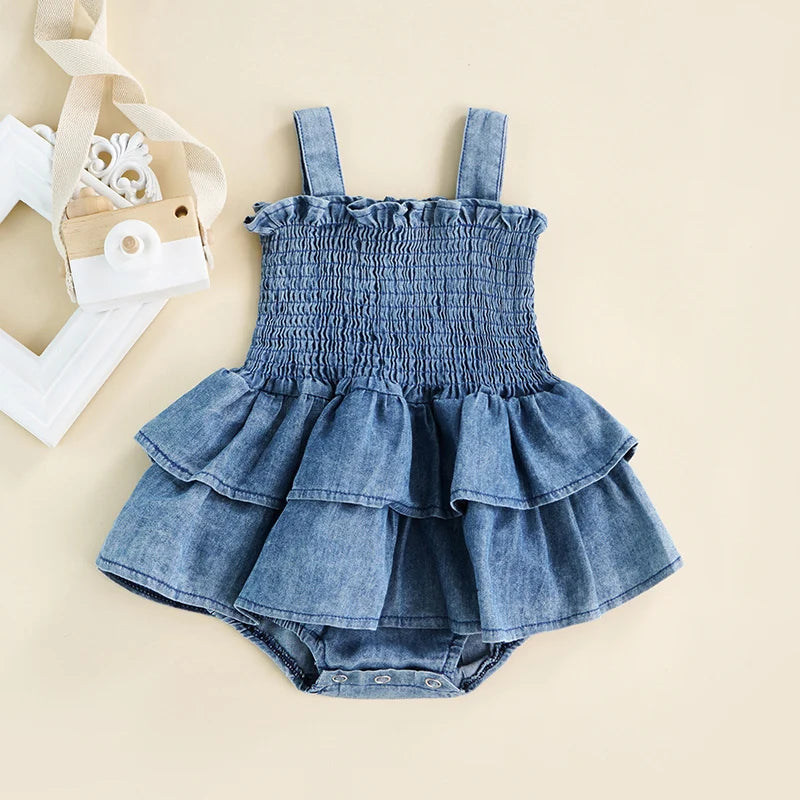 Baby Denim Romper Pleated Design