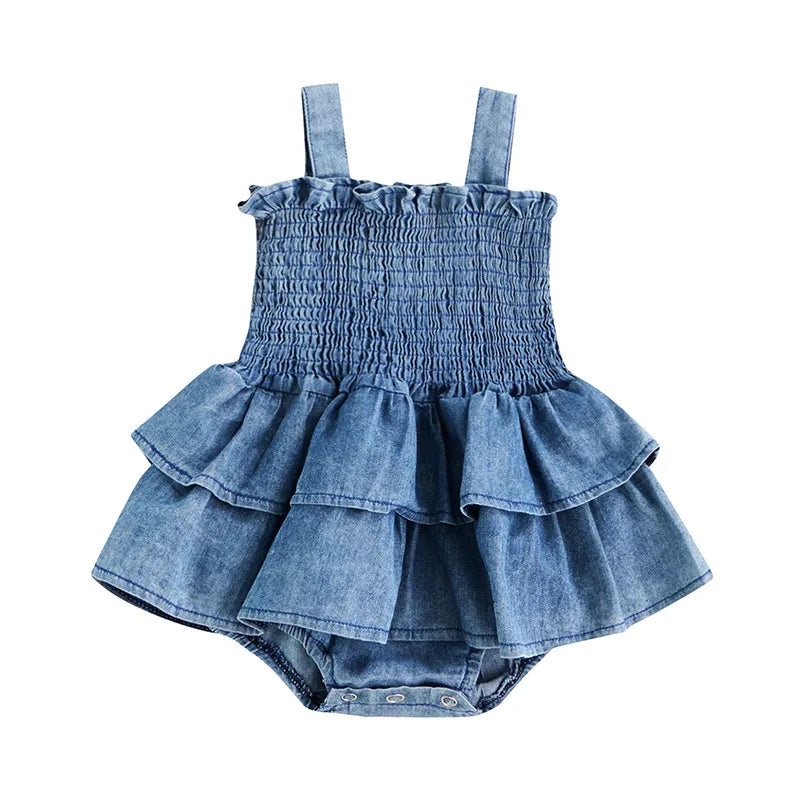 Baby Denim Romper Pleated Design