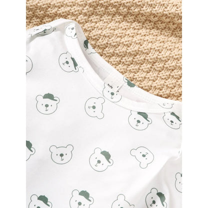 Baby Boy 2pcs Set Bear Print Bodysuit with Green Overalls