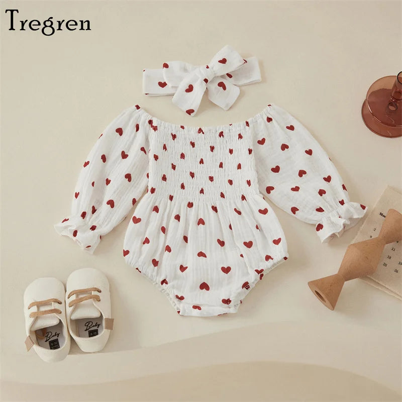 Baby Girl Heart Print Bodysuit with Headband