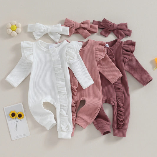 Ruffled Baby Jumpsuit Bow Headband